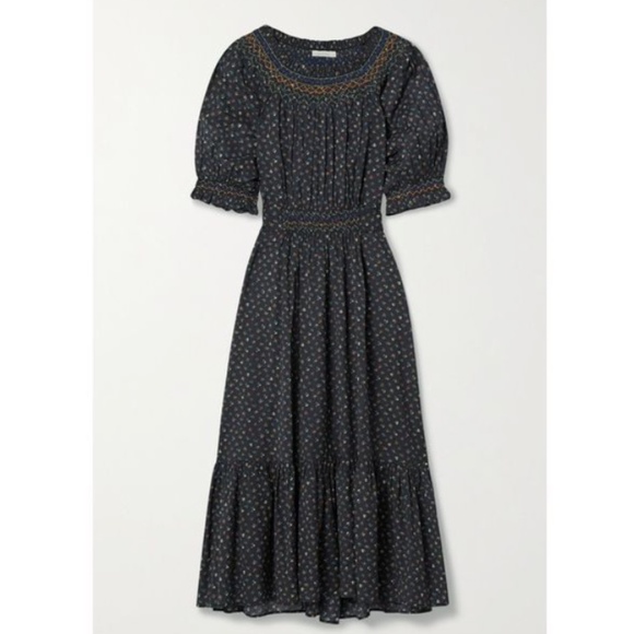 Doen Isidore Dress Midi Black Park Monceau Floral Size Small - Picture 8 of 8